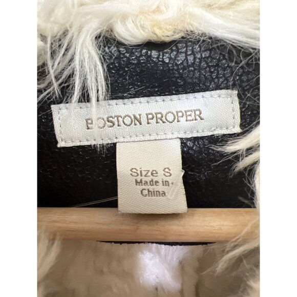 Boston Proper Black Faux Leather Off White Shearling Collar Moto Jacket - Picture 5 of 10